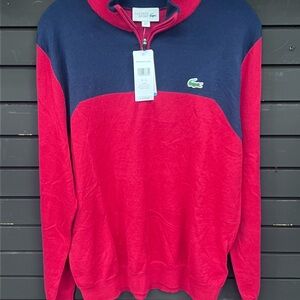 Lacoste Men's Zip-Up Sweater in Red and Navy